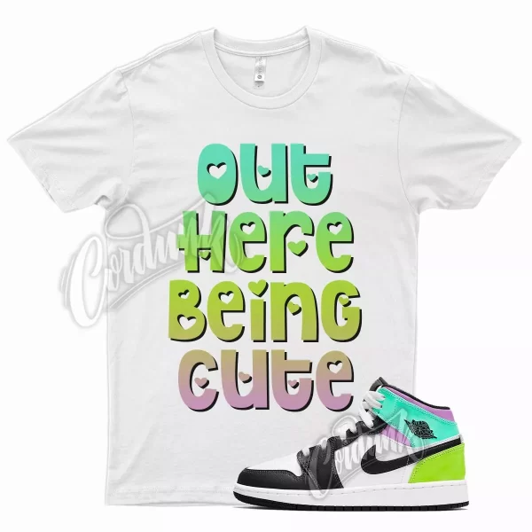 White CUTE T Shirt for Air J1 1 Mid Pastel Volt Green Glow Tropical Twist Jezsport.com