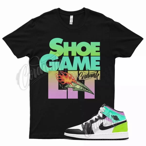 Black LIT T Shirt for Air J1 1 Mid Pastel Volt Green Glow Tropical Twist Jezsport.com