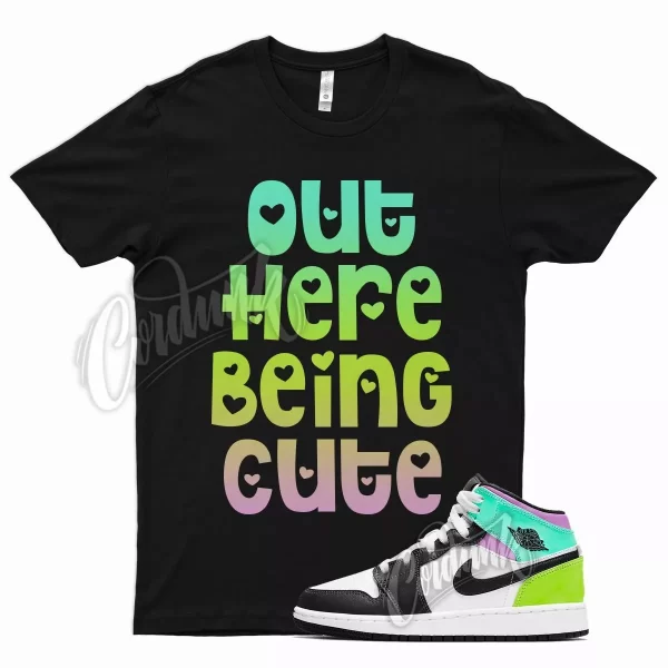 Black CUTE T Shirt for Air J1 1 Mid Pastel Volt Green Glow Tropical Twist Jezsport.com