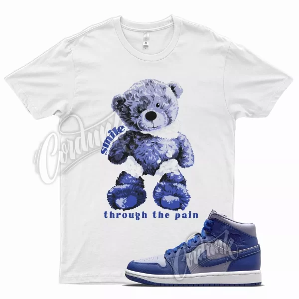 White SMILE T Shirt for Air J1 Mid Iron Purple Deep Royal Blue Aqua Hyper Jezsport.com