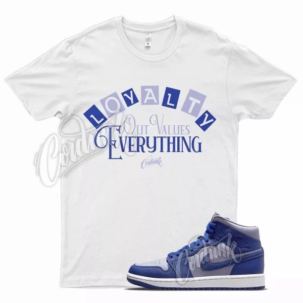 White LOYALTY T Shirt for Air J1 Mid Iron Purple Deep Royal Blue Aqua Hyper Jezsport.com