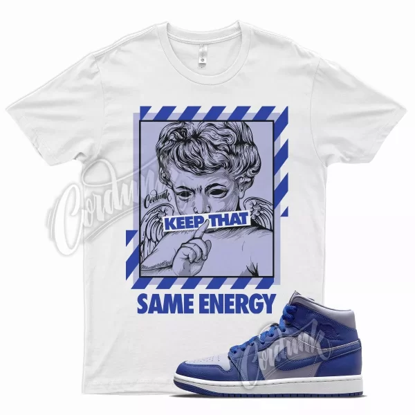 White ENERGY T Shirt for Air J1 Mid Iron Purple Deep Royal Blue Aqua Hyper Jezsport.com