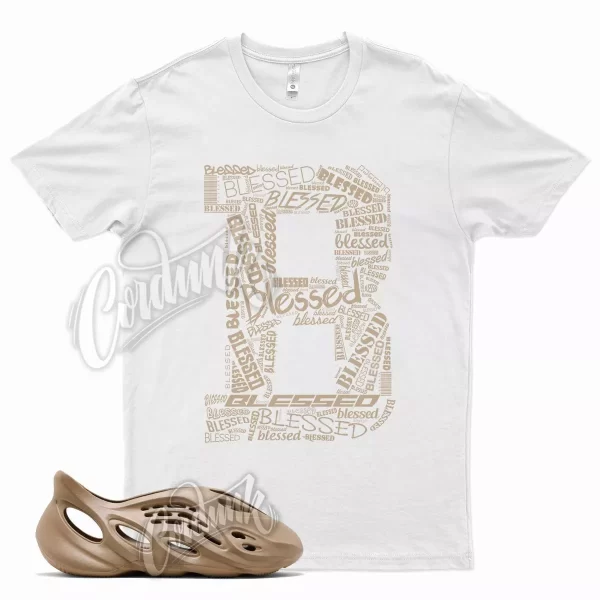 White BLESSED T Shirt for YZ Foam Runner Ochre YZY Brown Tan Clay Jezsport.com