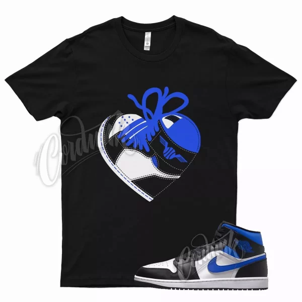 Black HEART T Shirt for Air J1 1 Mid Racer Blue White Hyper Game Royal Jezsport.com