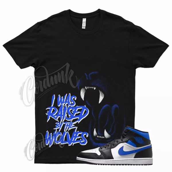 Black WOLVES T Shirt for Air J1 1 Mid Racer Blue White Hyper Game Royal Jezsport.com