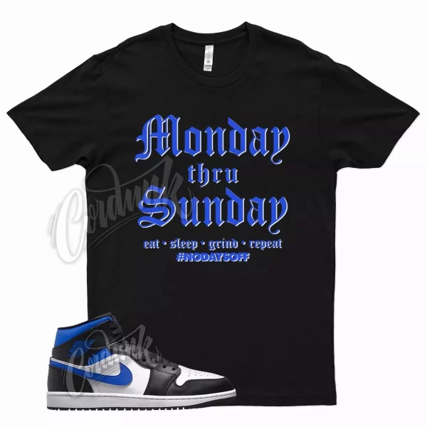 Black MONDAY T Shirt for Air J1 1 Mid Racer Blue White Hyper Game Royal Jezsport.com