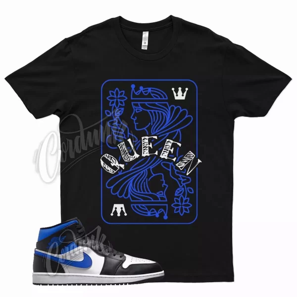 Black QUEEN T Shirt for Air J1 1 Mid Racer Blue White Hyper Game Royal Jezsport.com