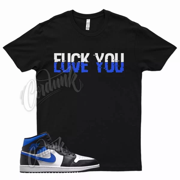 Black YOU T Shirt for Air J1 1 Mid Racer Blue White Hyper Game Royal Jezsport.com