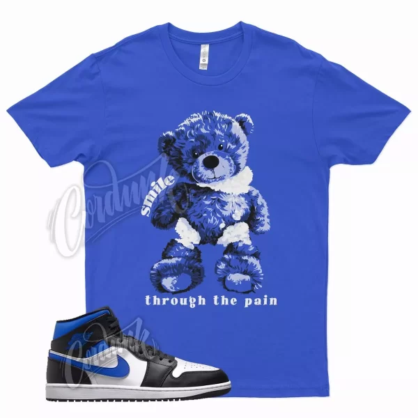 Blue SMILE T Shirt for Air J1 1 Mid Racer Blue White Hyper Game Royal Jezsport.com