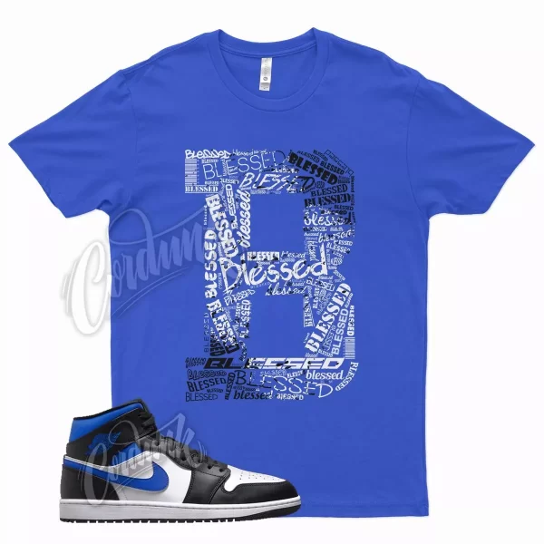 Blue BLESSED T Shirt for Air J1 1 Mid Racer Blue White Hyper Game Royal Jezsport.com