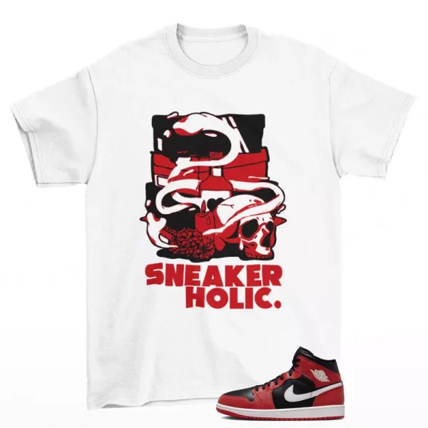 Sneaker Holic Shirt White to Match Jordan 1 Mid Black Gym Red DQ8426-061 Jezsport.com