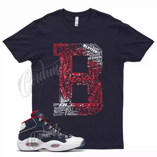 Navy BLESSED T Shirt for Question Mid Ftwr White Vector Red Blue Jezsport.com