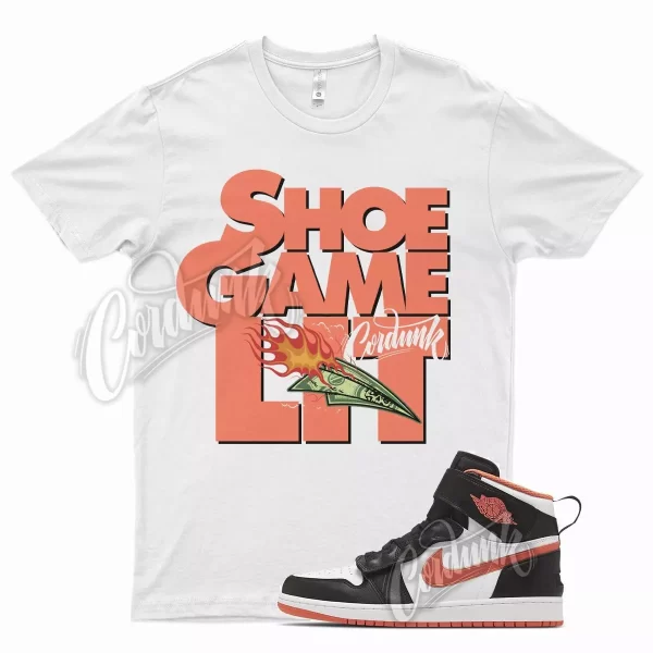 White LIT T Shirt for J1 1 Hi FlyEase Turf Orange Black 90 270 Jezsport.com