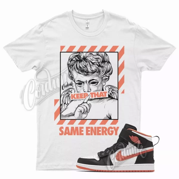 White ENERGY T Shirt for J1 1 Hi FlyEase Turf Orange Black 90 270 Jezsport.com