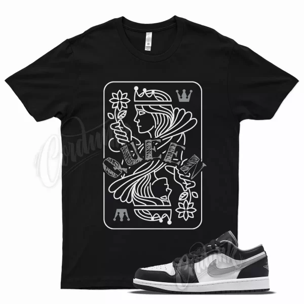 Black QUEEN T Shirt for Air J1 1 Low Black White Particle Grey Jezsport.com