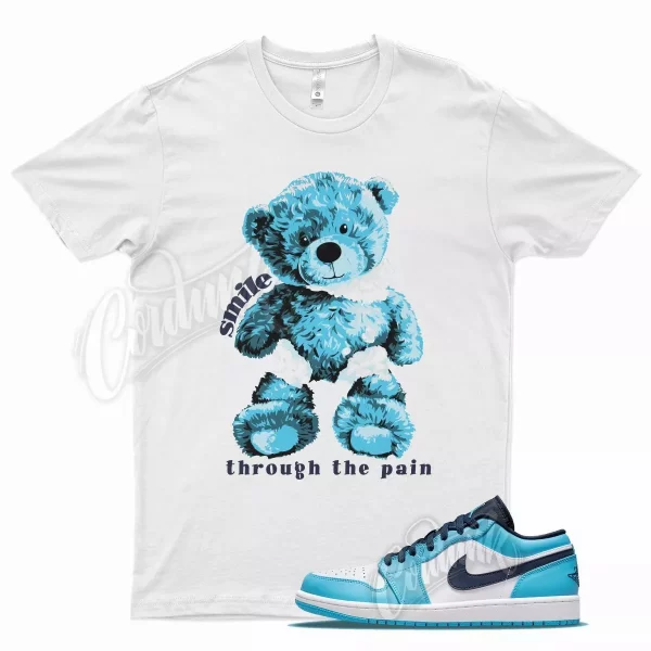 White SMILE T Shirt for Air J1 1 Low UNC Dark Powder Blue Obsidian White Jezsport.com