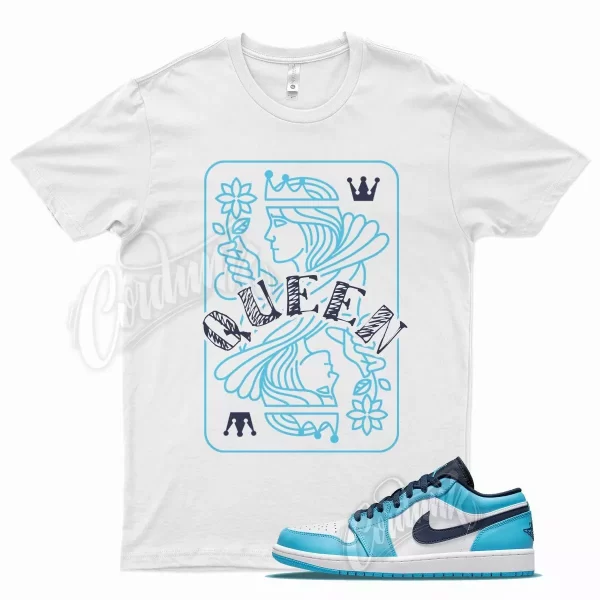 White QUEEN T Shirt for Air J1 1 Low UNC Dark Powder Blue Obsidian White Jezsport.com