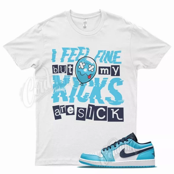 White SICK V2 T Shirt for Air J1 Low 1 UNC Dark Powder Blue Obsidian White Jezsport.com