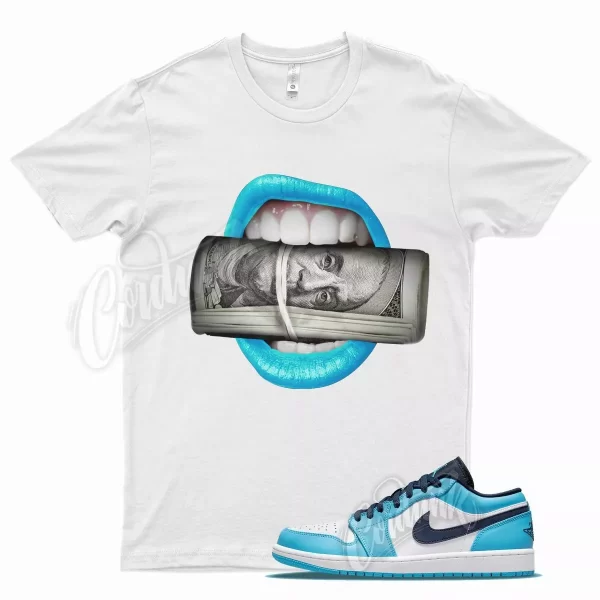 White ROLL T Shirt for Air J1 1 Low UNC Dark Powder Blue Obsidian White Jezsport.com