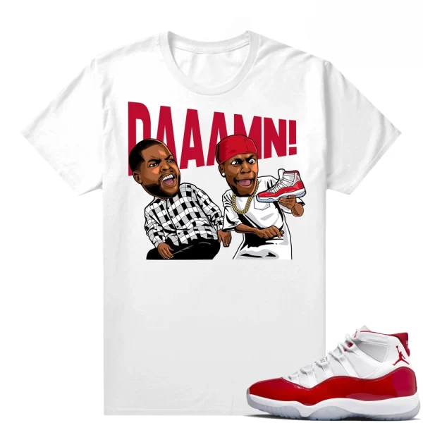 Cherry Jordan 11's shirts to match Sneaker Match Tees White "DAAAMN", Matching Jordan Shirt Jezsport.com