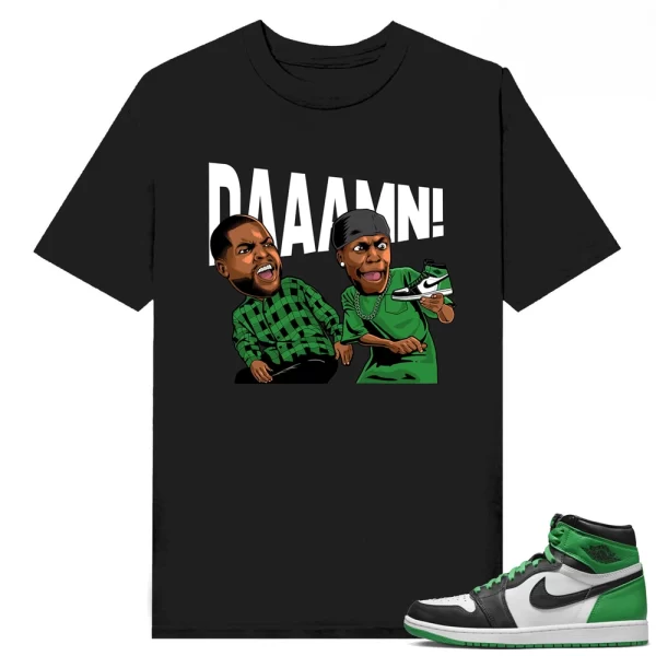 Lucky Green Jordan 1s Sneaker Match Tees Black "DAAAMN", Matching Jordan Shirt Jezsport.com