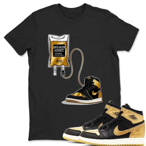 Sneaker Therapy Sneaker Tee, Casual Unisex Cotton Sneaker T-Shirt To Match Jordan 1s Black Metallic Gold, Matching Jordan Shirt Jezsport.com