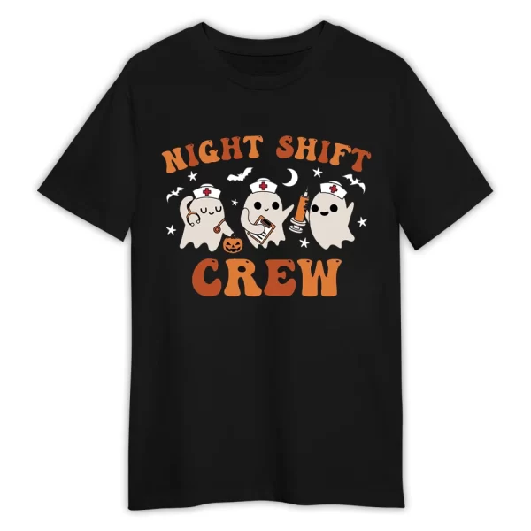 Night Shift Crew Halloween Nurse Shirt, Retro Spooky Nurse T-shirt, Registered Nurse Shirt, Funny Halloween Shirt For Halloween Jezsport.com