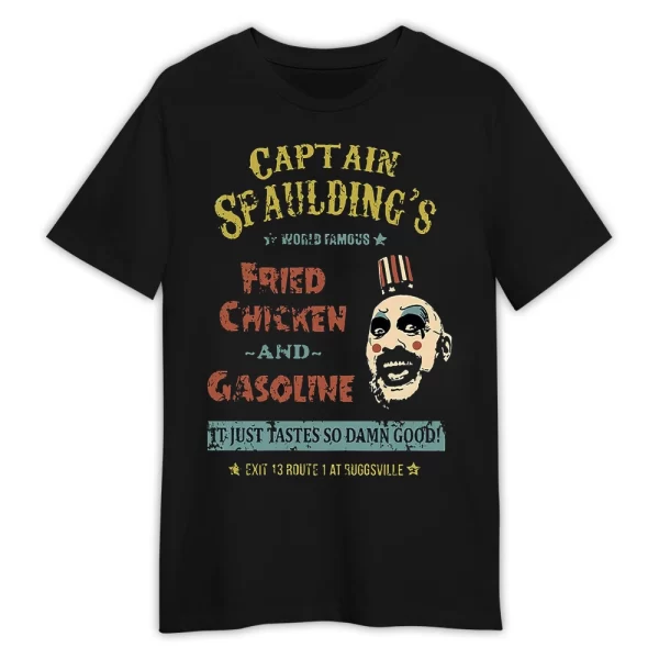 Captain Spaulding's World Famous Fried Chicken and Gasoline Retro T-Shirt, Captain Spaulding Shirt, Halloween Shirt Jezsport.com