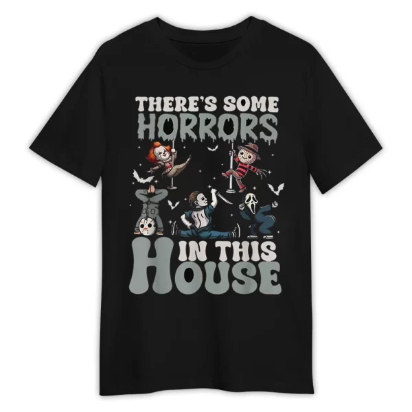 There's Some Horrors In This House Funny Horror Characters Shirt, Spooky Season Halloween, Trendy Halloween Pumpkin Shirt Jezsport.com