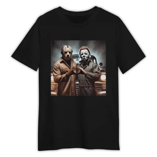 Vintage Jason and Michael Halloween Heart Hands T-Shirt, Michael Myers T-Shirt, Horror Movie T-Shirt, Halloween Movie T-Shirt Jezsport.com