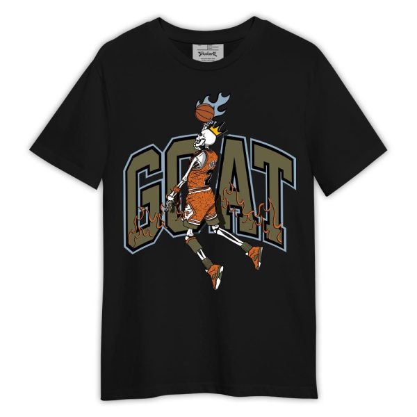 Olive 5s Shirt, G.O.A.T Skeleton Fire Shirt Outfit Jezsport.com