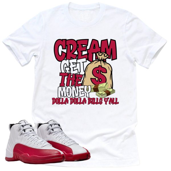 Cream Shirt, Retro Air Jordan 12 Cherry Red Sneaker Match Tee Jezsport.com