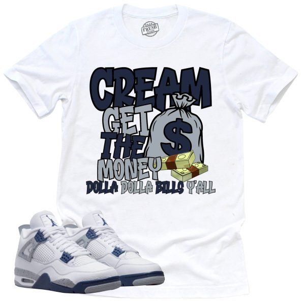 Cream Shirt Retro Air Jordan 4 Midnight Navy Sneaker Match Tee Jezsport.com