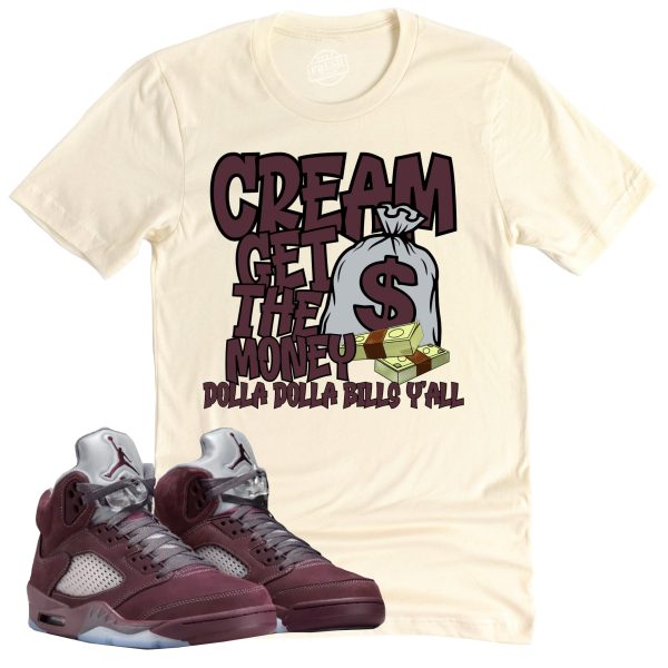 Cream Shirt, Air Jordan 5 Burgundy Sneaker Match Tee Jezsport.com