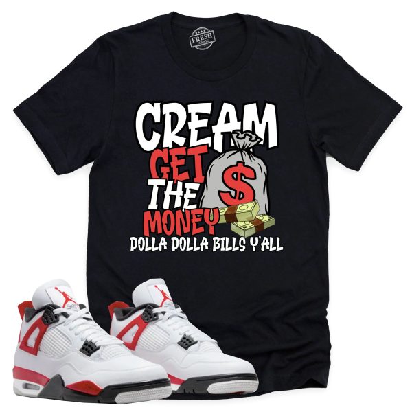 Cream Shirt, Retro Air Jordan 4 Red Cement Sneaker Match Tee Jezsport.com