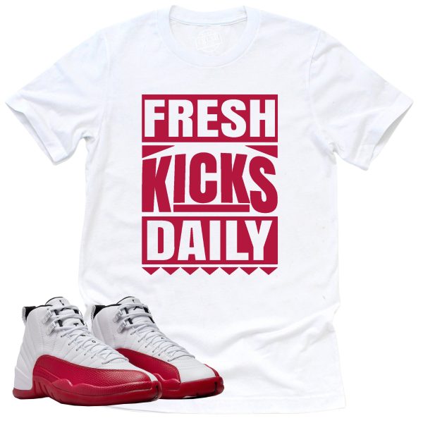 Fresh Kicks Daily Shirt, Retro Air Jordan 12 Cherry Red Sneaker Match Tee Jezsport.com