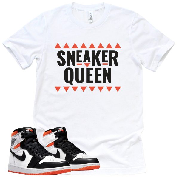 Sneaker Queen Shirt Retro Air Jordan 1 Electro Orange Sneaker Match Tee Jezsport.com