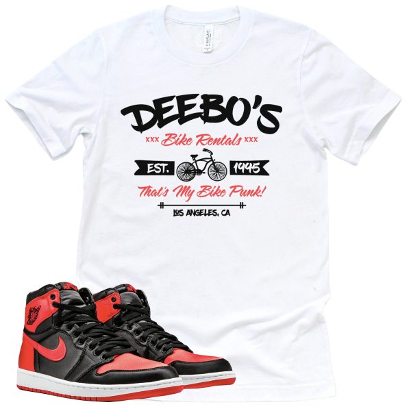 Deebo's Bike Shop Shirt Retro Air Jordan 1 Satin Bred Sneaker Match Tee Jezsport.com