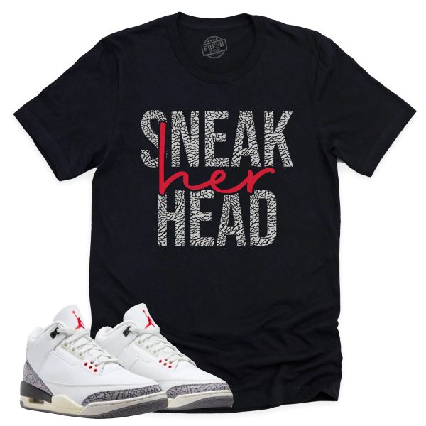 SneakHer Head Shirt Retro Air Jordan 3 White Cement Re-imagined Sneaker Match Tee Jezsport.com