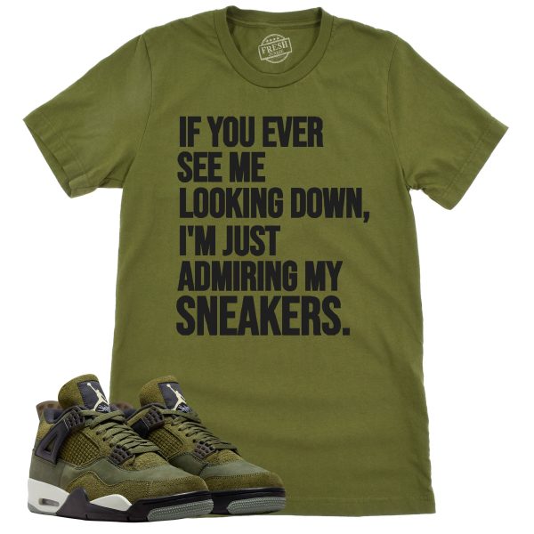 Admiring My Sneakers Shirt, Retro Air Jordan 4 Craft Olive Sneaker Match Tee Jezsport.com