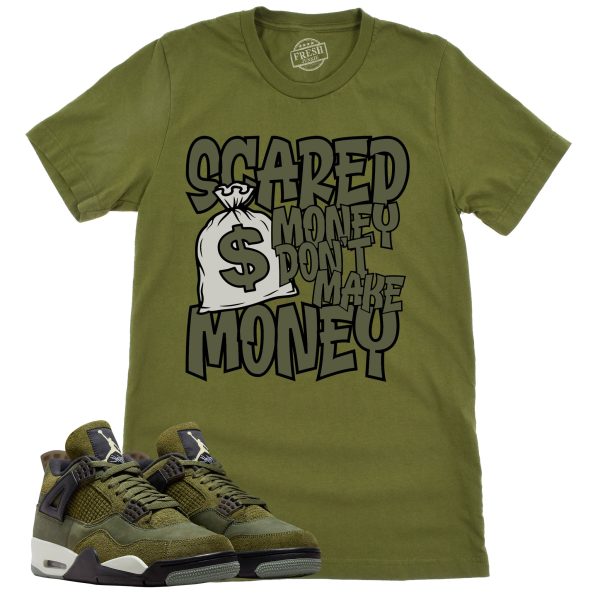 Scared Money Shirt, Retro Air Jordan 4 Craft Olive Sneaker Match Tee Jezsport.com