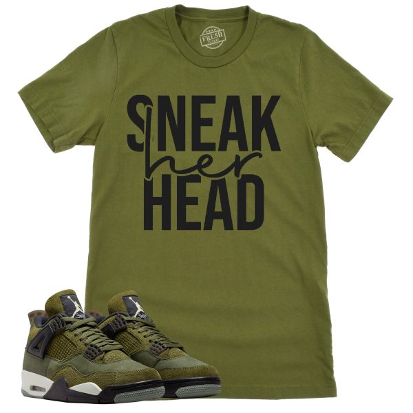 SneakHER Head Shirt, Retro Air Jordan 4 Craft Olive Sneaker Match Tee Jezsport.com