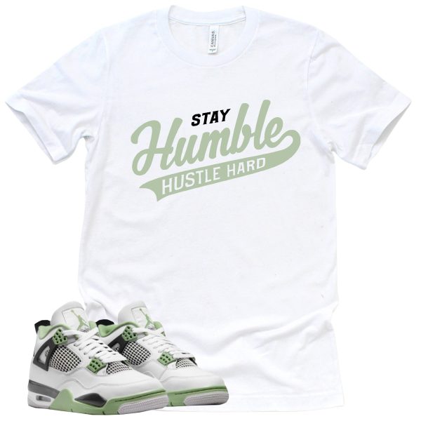 Stay Humble Hustle Hard Shirt Retro Air Jordan 4 Oil Green Sneaker Match Tee Jezsport.com