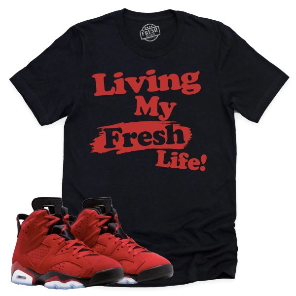 Living My Fresh Life Shirt Retro Air Jordan 6 Toro Bravo Sneaker Match Tee Jezsport.com