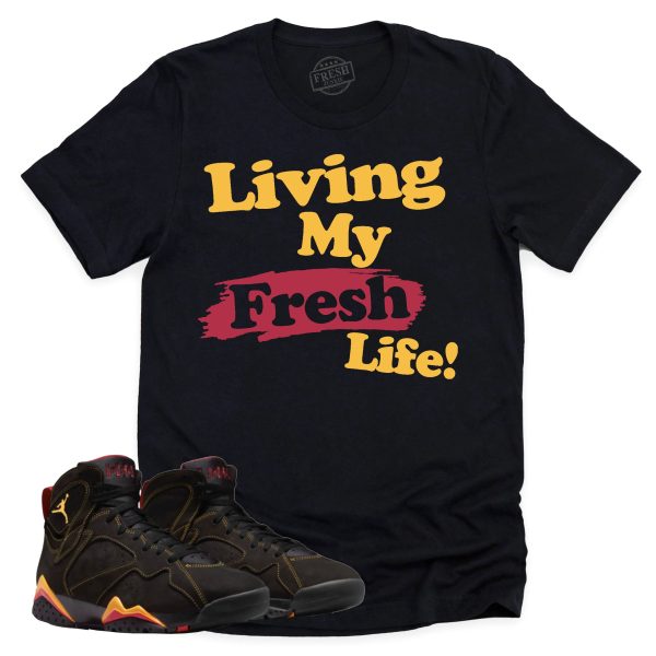 Living My Fresh Life Shirt Retro Air Jordan 7 Citrus Sneaker Match Tee Jezsport.com