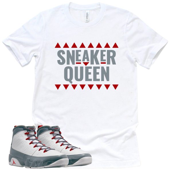 Sneaker Queen Shirt Retro Air Jordan 9 Fire Red Sneaker Match Tee Jezsport.com