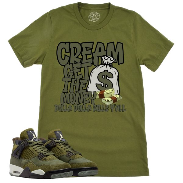 Cream Shirt, Retro Air Jordan 4 Craft Olive Sneaker Match Tee Jezsport.com