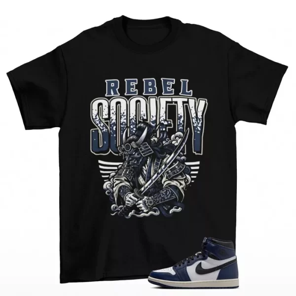 Rebel Sneaker Shirt Black to Match Jordan 1 High Midnight Navy DZ5485-401 Jezsport.com