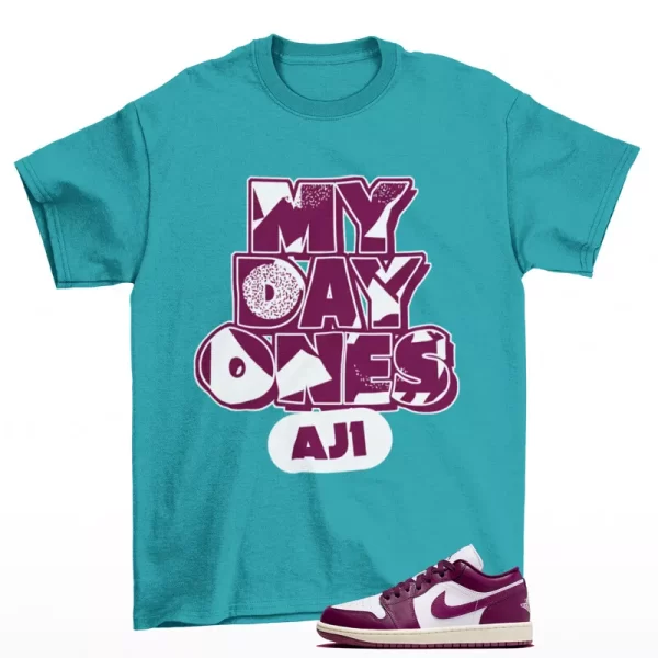 Day One Sneaker Shirt Teal to Match Jordan 1 Low Bordeaux DC0774-161 Jezsport.com