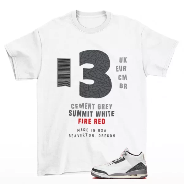 Sneaker Label Shirt White to Match Jordan 3 Retro Cement Grey CT8532-106 Jezsport.com